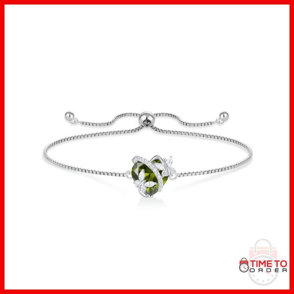 Sterling Silver Adjustable Butterfly Charm Bracelet With Birthstone